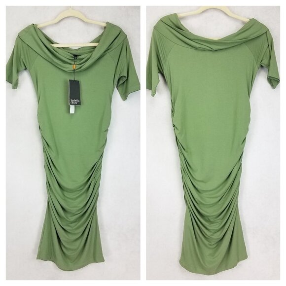 NEW Isabella Oliver Size 2 Clifton Off-the-shoulder Maternity Dress Khaki Green - Picture 1 of 10
